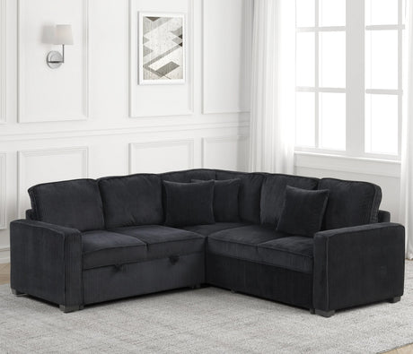 FAZIOLI Black Corduroy 84" x 84" Sectional with Pull-Out Sleeper