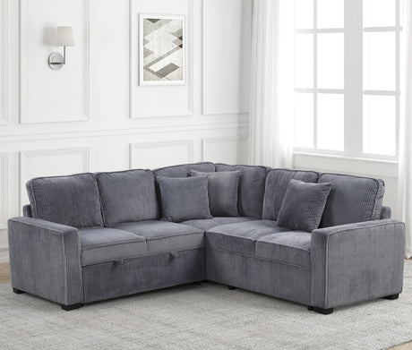 FAZIOLI Gray Corduroy 84" x 84" Sectional with Pull-Out Sleeper