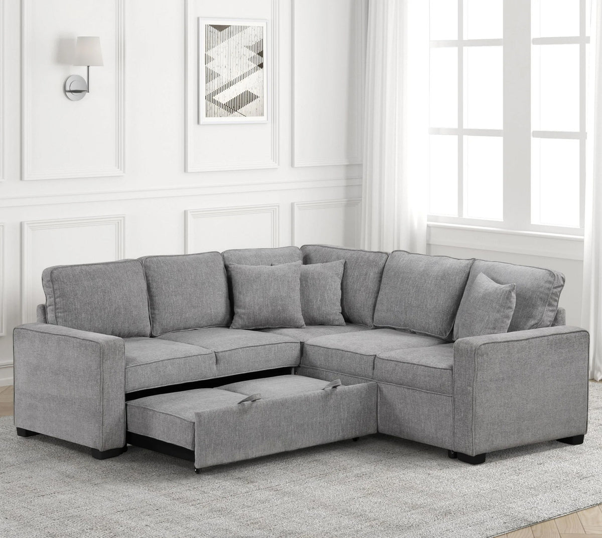 FAZIOLI Gray Polyester 84" x 84" Sectional with Pull-Out Sleeper