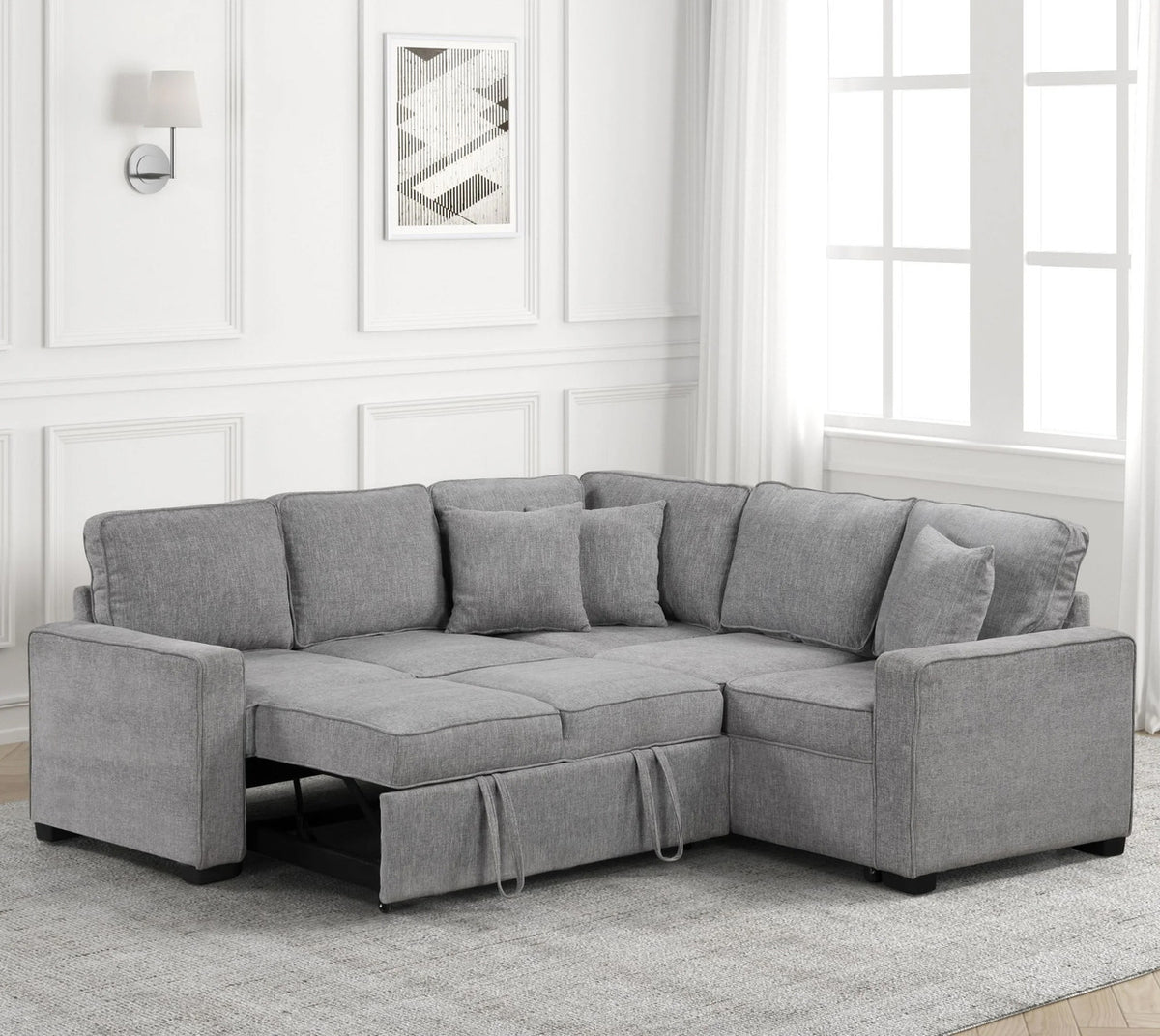 FAZIOLI Gray Polyester 84" x 84" Sectional with Pull-Out Sleeper