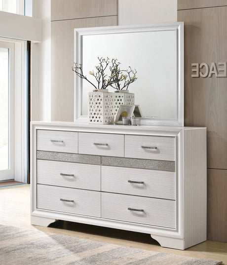 FELIZA White 63" Wide Dresser & Mirror with Hidden Drawers