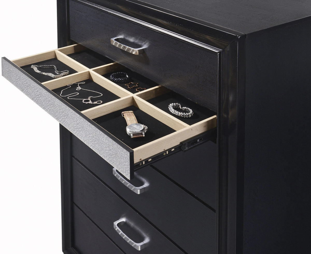FELIZA Black 34" Wide Chest with Hidden Jewelry Drawers