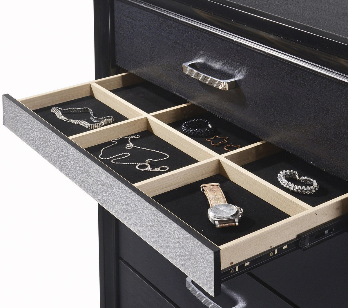 FELIZA Black 63" Wide Dresser with Hidden Drawers