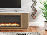 FILMONT Light Brown 80" Wide x 25" Height TV Stand with Fireplace