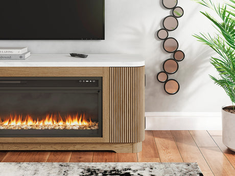 FILMONT Light Brown 80" Wide x 25" Height TV Stand with Fireplace