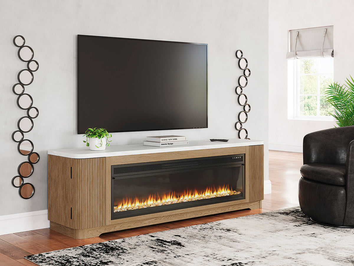 FILMONT Light Brown 80" Wide x 25" Height TV Stand with Fireplace