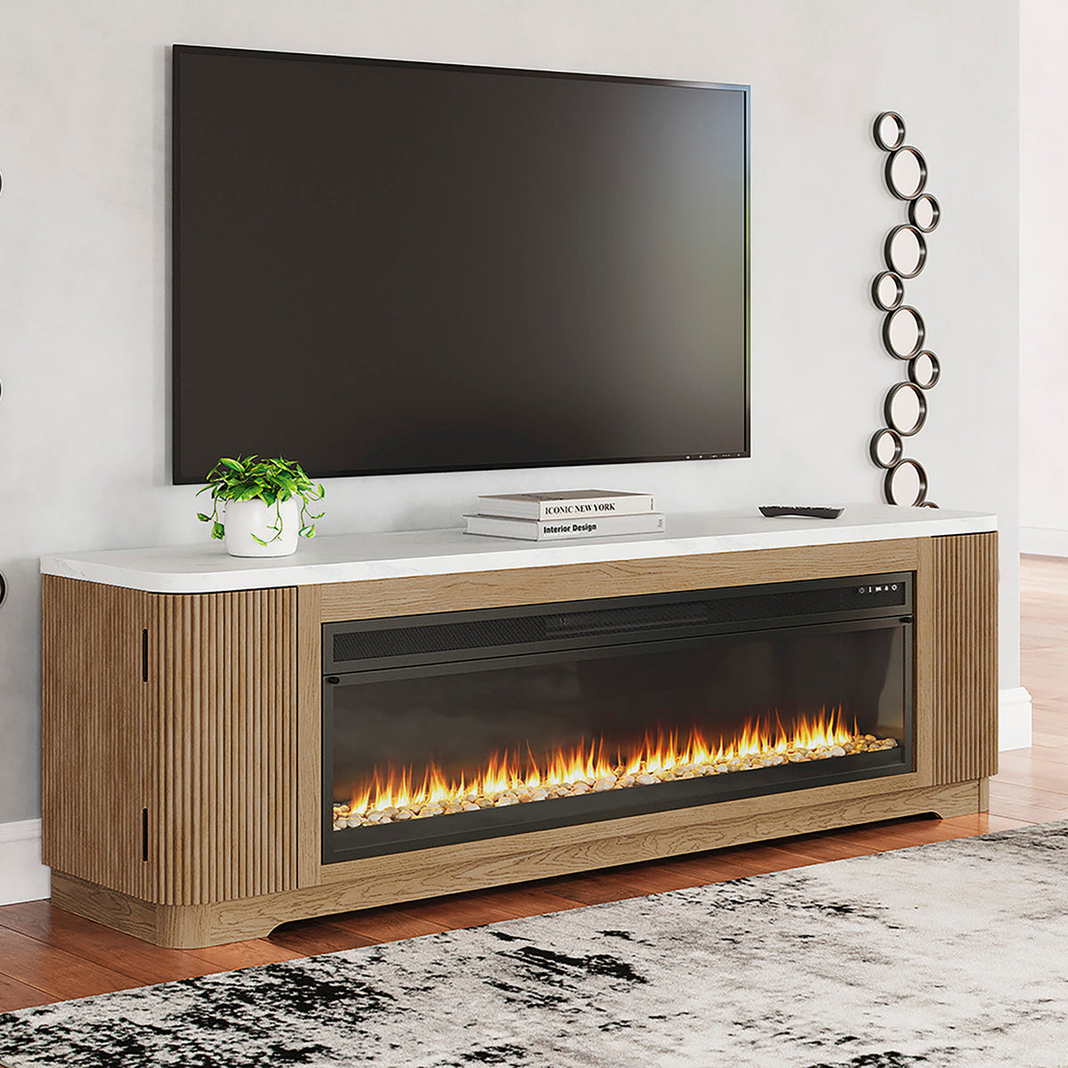 FILMONT Light Brown 80" Wide x 25" Height TV Stand with Fireplace