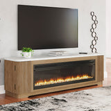 FILMONT Light Brown 80" Wide x 25" Height TV Stand with Fireplace
