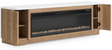 FILMONT Light Brown 80" Wide x 25" Height TV Stand with Fireplace