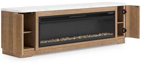FILMONT Light Brown 80" Wide x 25" Height TV Stand with Fireplace