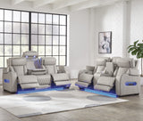 FINEZA Light Gray 100% Leather Power Reclining Sofa & Loveseat