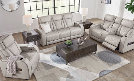 FINEZA Light Gray 100% Leather 39" Wide Power Recliner
