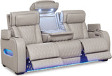 FINEZA Light Gray 100% Leather 86" Wide Power Reclining Sofa with Massage