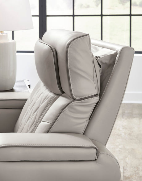 FINEZA Light Gray 100% Leather 39" Wide Power Recliner