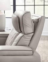 FINEZA Light Gray 100% Leather 75" Wide Power Reclining Loveseat