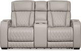 FINEZA Light Gray 100% Leather 75" Wide Power Reclining Loveseat