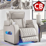 FINEZA Light Gray 100% Leather 39" Wide Power Recliner