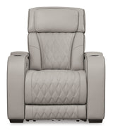 FINEZA Light Gray 100% Leather 39" Wide Power Recliner