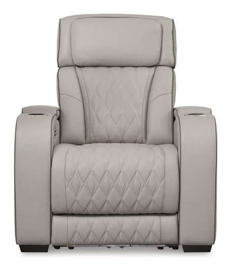 FINEZA Light Gray 100% Leather 39" Wide Power Recliner