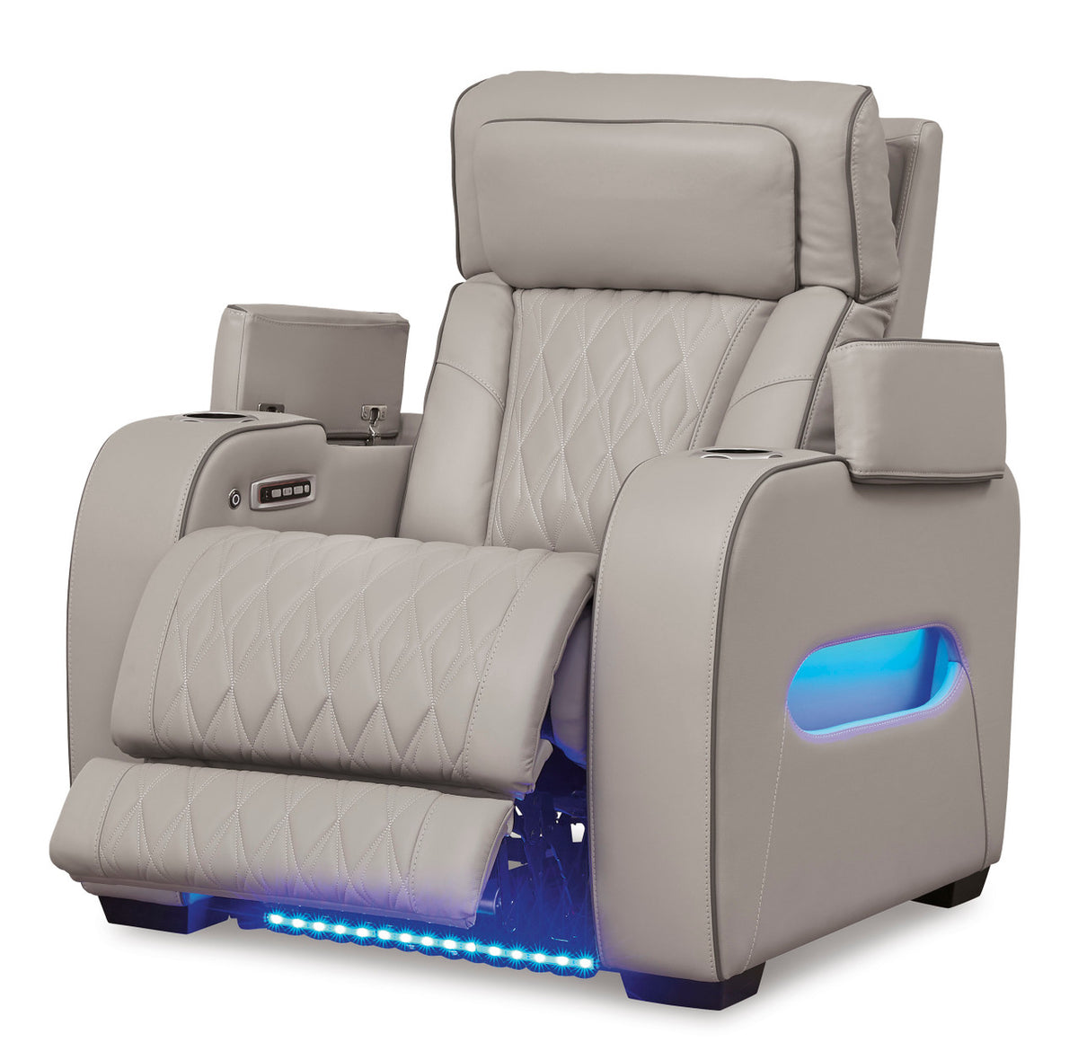 FINEZA Light Gray 100% Leather 39" Wide Power Recliner