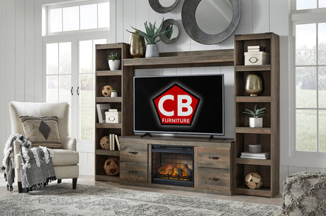 FRANKFURT Brown 95" Wide Wall Unit with Fireplace (RTA)