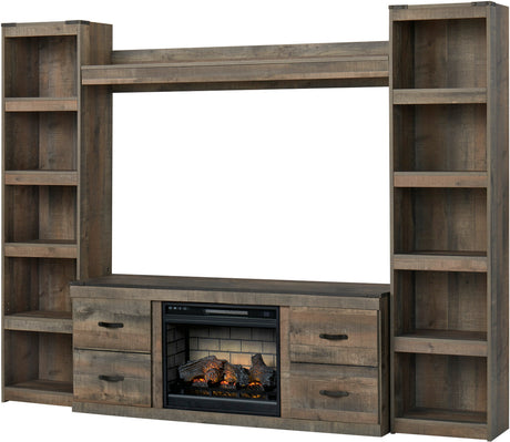 FRANKFURT Brown 95" Wide Wall Unit with Fireplace (RTA)