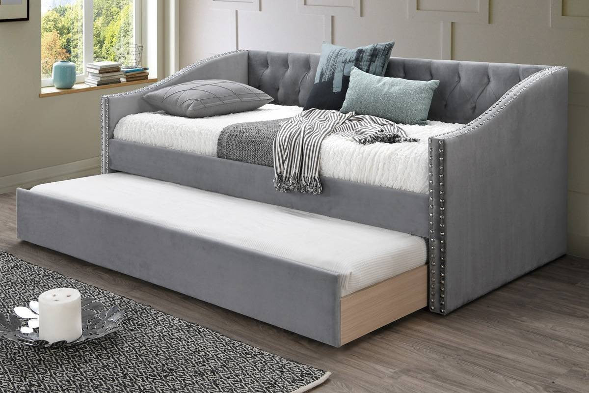 REMEDY Gray Velvet Daybed with Trundle