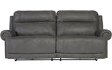 FREDERICK Gray Microsuede 91" Wide Reclining Sofa