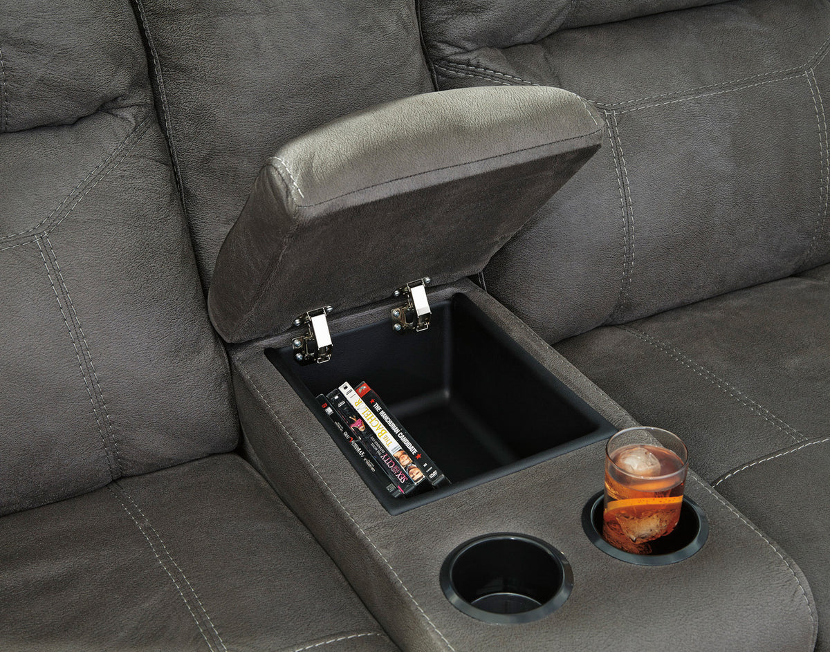 FREDERICK Gray Microsuede 80" Wide Reclining Loveseat