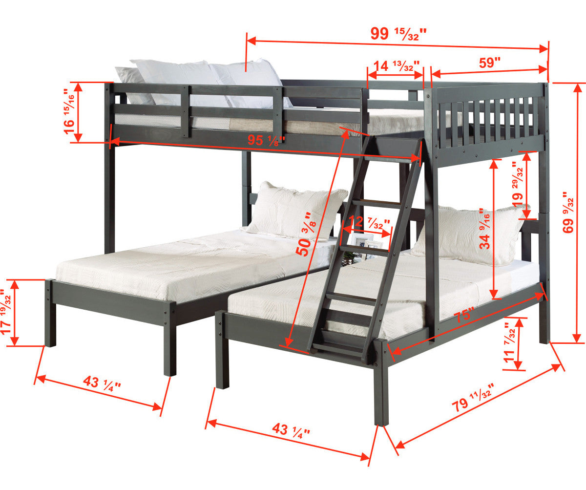 GADSEN Dark Gray Full over Double Twin Bunkbed