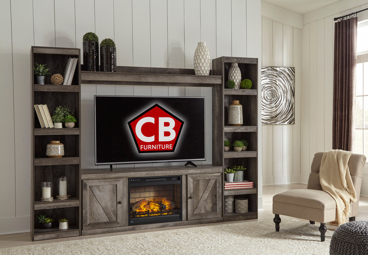 GAEL Gray 95" Wide Wall Unit with Fireplace (RTA)