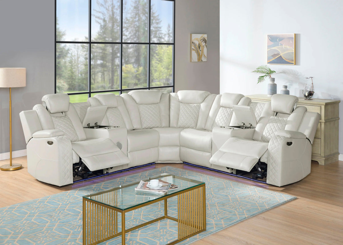 GALACTICA White 99" Wide Power Reclining Sectional with LED's