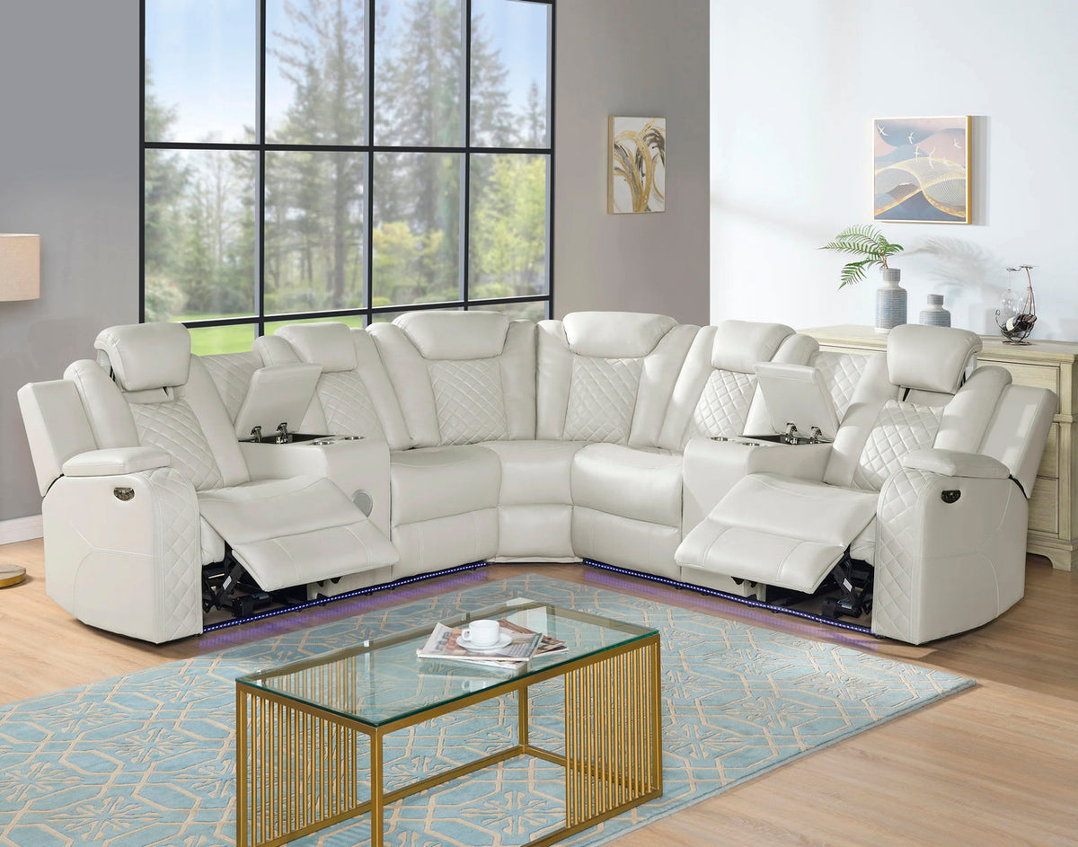 GALACTICA White 99" Wide Power Reclining Sectional with LED's