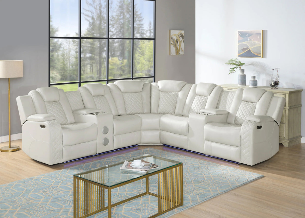 GALACTICA White 99" Wide Power Reclining Sectional with LED's