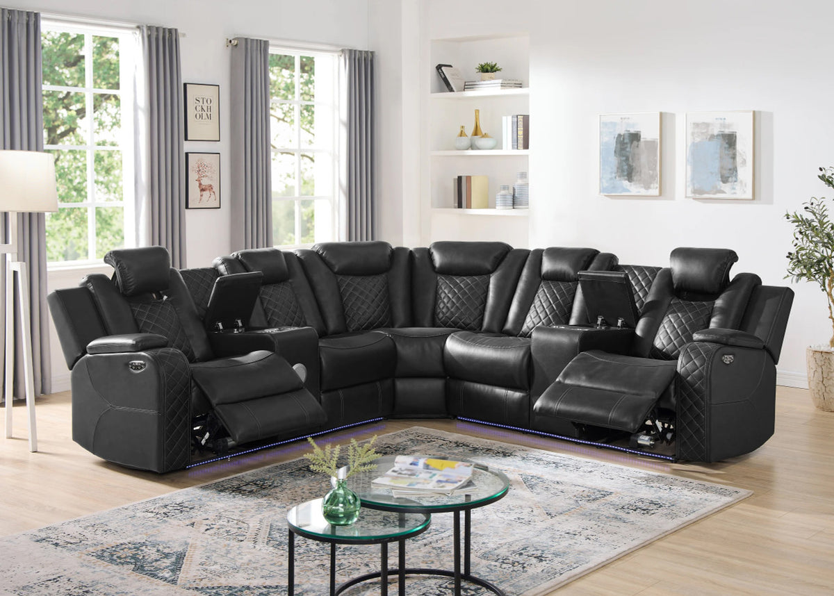 GALACTICA Black 99" Wide Power Reclining Sectional with LED's