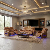 GAMBIT Caramel Brown Livingroom with Bluetooth Speakers & LED Lighting