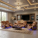 GAMBIT Caramel Brown Livingroom with Bluetooth Speakers & LED Lighting