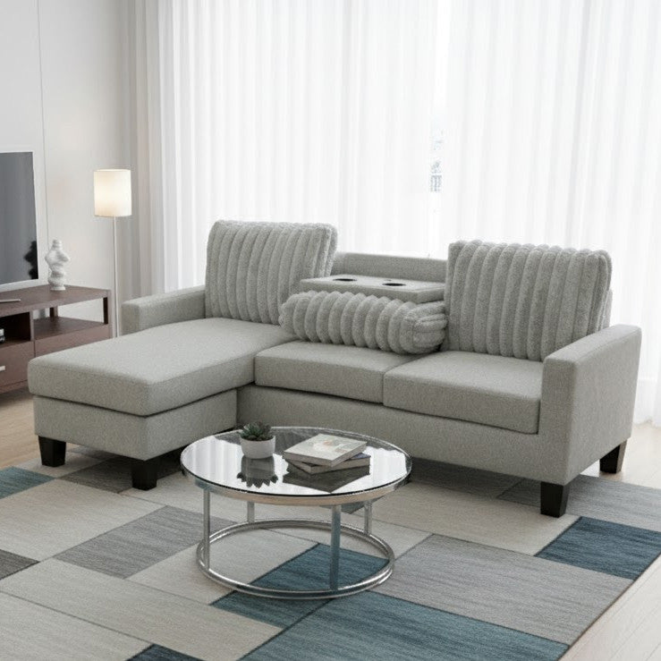 GAMBOA Gray 78" x 53" Reversible Sofa Chaise with Charging Console