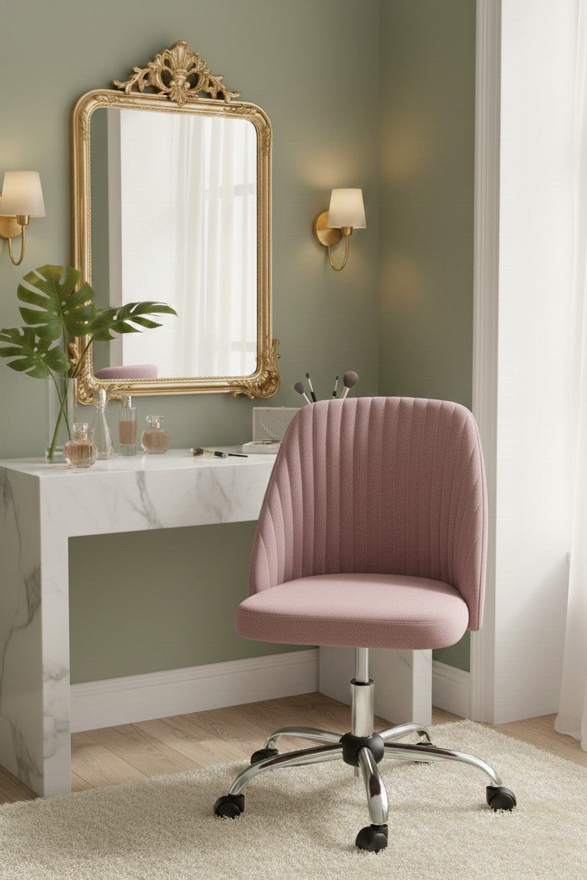 GEISHA Pink Linen 26" Wide Adjustable-Height Swivel Chair