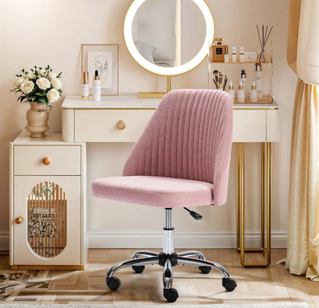 GEISHA Pink Linen 26" Wide Adjustable-Height Swivel Chair