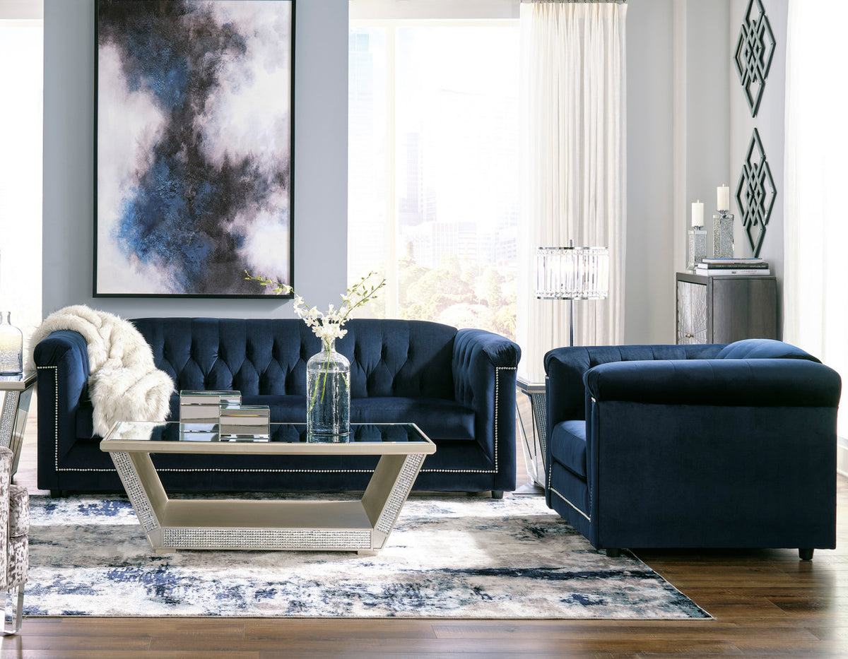 GEMINA Navy Velvet Sofa & Loveseat