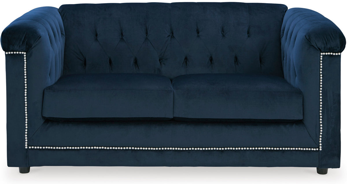 GEMINA Navy Blue Velvet 66" Wide Loveseat