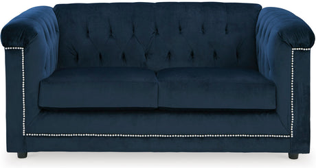 GEMINA Navy Blue Velvet 66" Wide Loveseat