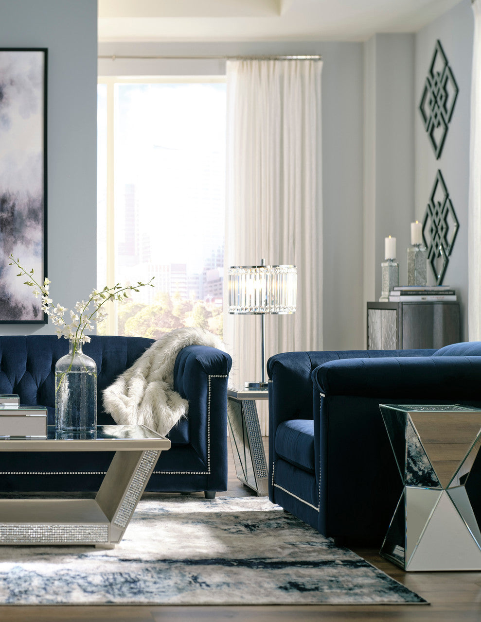 GEMINA Navy Velvet Sofa & Loveseat