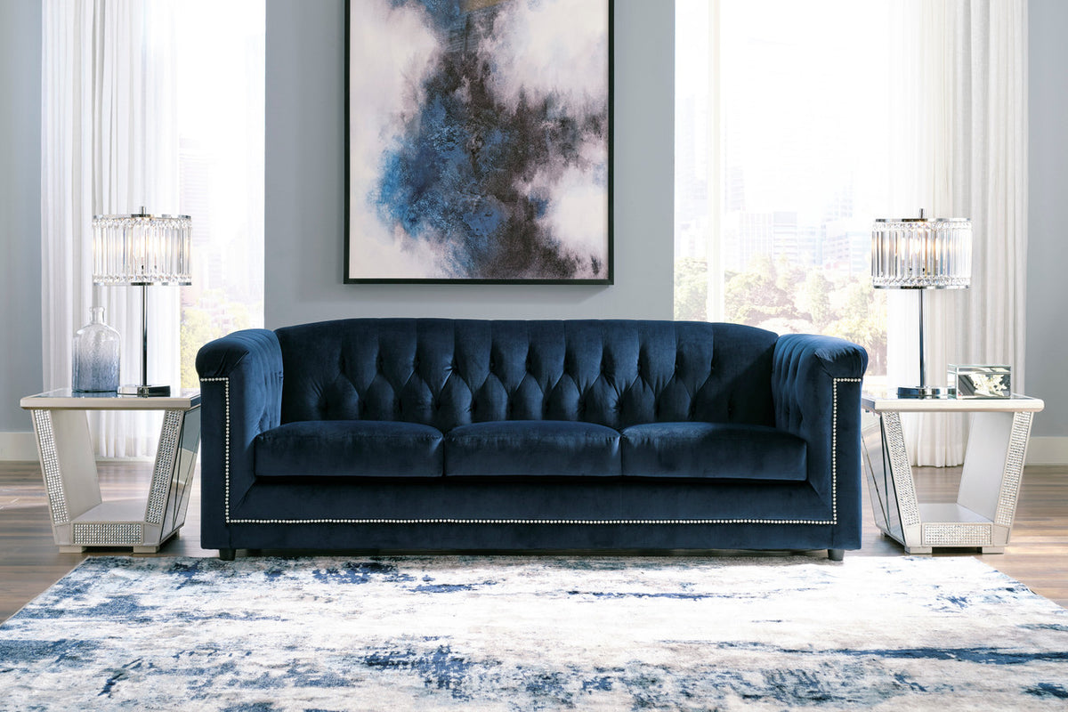 GEMINA Navy Blue Velvet 93" Wide Sofa
