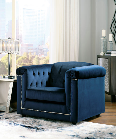 GEMINA Navy Blue Velvet 42" Wide Arm Chair