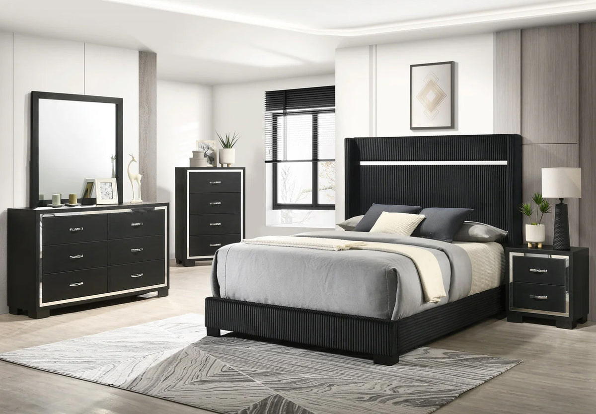 GENAVEVE Black Corduroy Velvet Bed