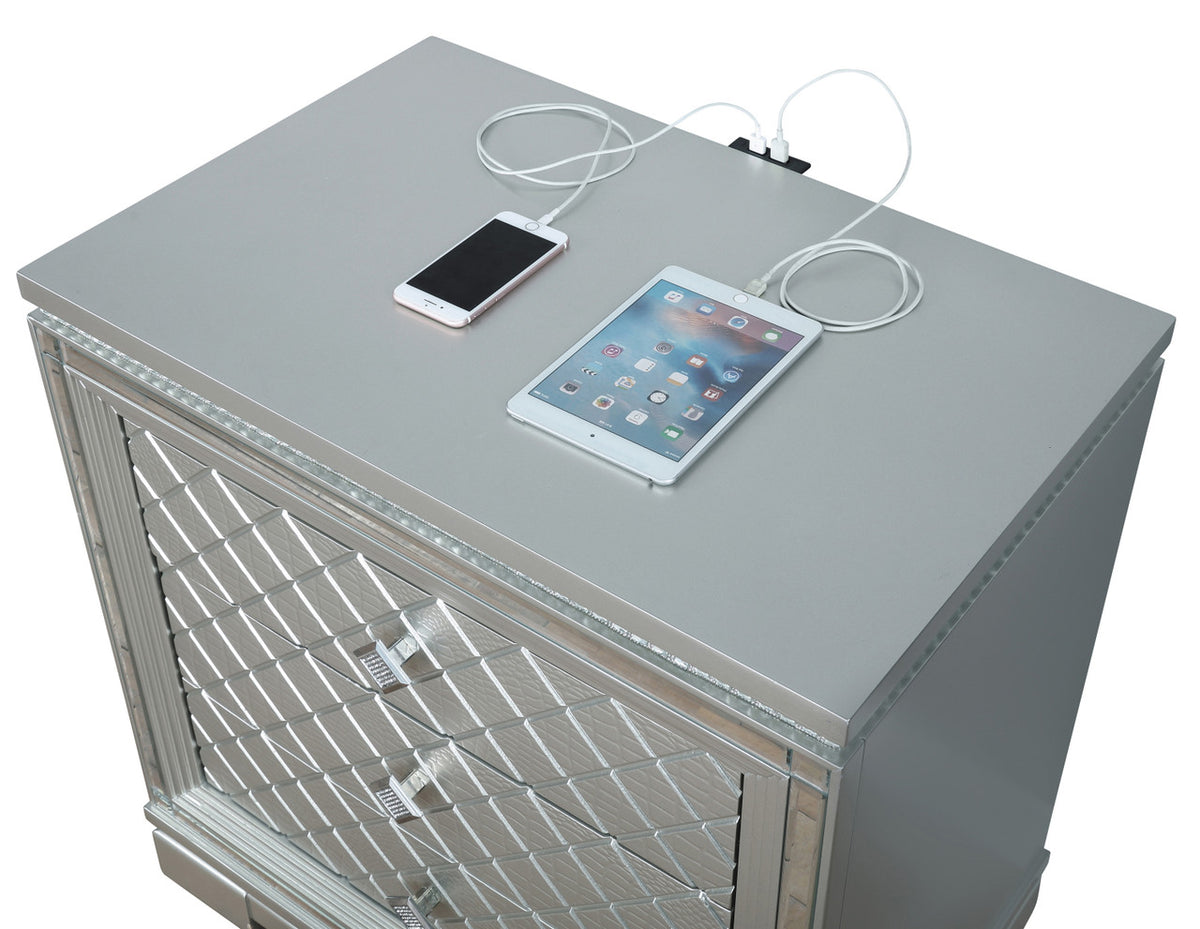 GENOA Silver 28" Wide Nightstand with USB's