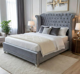 GORGIANA Grey Velvet 63" Height Platform Bed