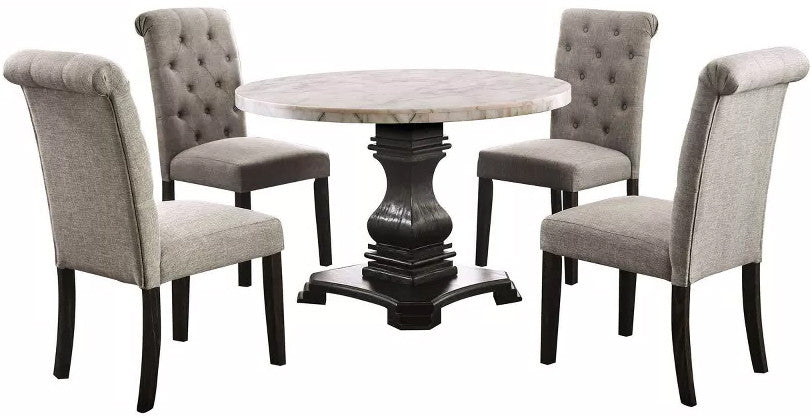 GEROLT Light Gray 5 Piece Dining Set with 100% Real White Marble